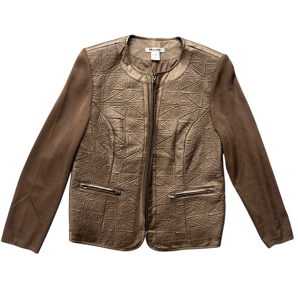 NYGARD Collection Women’s Large Metallic Bronze Knit Sleeves 100% Leather Jacket
